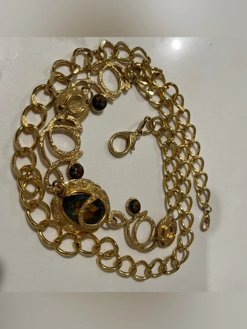 Gold Tone Crystal Chain 43 Inch Long Belt Stunning. Vintage